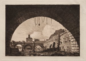 A Ponte Nova e o Samaritaine, vistas de baixo do Primeiro Arco ..., 1855. de Charles Meryon