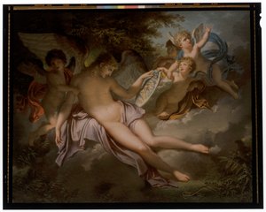 Cupido chora a perda de Psique, cujo retrato pára nas mãos de Charles Meynier