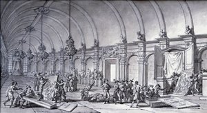 Pilhagem de obras de arte sob o comando de Napoleão Bonaparte: "A Virgem de Correge (Antonio Correggio) foi retirada da Academia de Parma e entregue aos curadores franceses em maio de 1796". Desenho com tinta chinesa de Charles Meynier (1768-1832). Dim. 0, de Charles Meynier