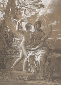 A Musa Erato Escrevendo Versos Inspirados no Amor, ca. 1797. de Charles Meynier