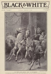 O actor inglês Herbert Beerbohm Tree protagoniza uma produção da peça Nero de Stephen Phillips no Teatro de Sua Majestade, Londres (litho)