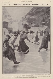 Jogar hóquei no gelo na Grindelwald, Suíça (litho)