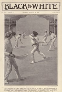 O desporto basco do pelota a ser jogado em Olympia, Londres (litho)