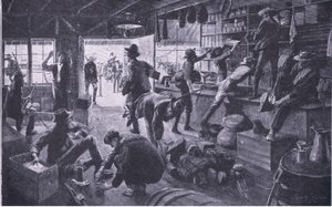 Boers saqueando uma loja na propriedade Grange River, ilustração de After Pretoria: The Guerilla War, 1902 de Charles Mills Sheldon