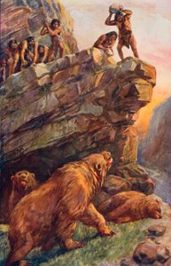 Homens pré-históricos atacando os grandes ursos da caverna de Charles Mills Sheldon
