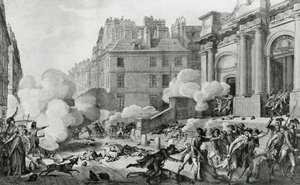 Napoleão Bonaparte (1769-1821) que rechaça a revolta Royalist em frente de Eglise Saint-Roch em Paris