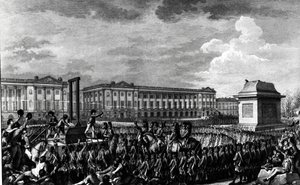 O dia de 21 de janeiro de 1793: A morte de Luís XVI (1754-93) na Praça da Revolução, gravada por Isidore Stanislas Helman (1743-1809) 1793