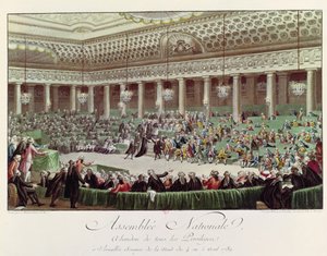 A Assembléia Nacional Renuncia a todos os Privilégios, 4 de agosto de 1789, gravada por Helman (1743-1809) (gravura colorida) (ver 104584)