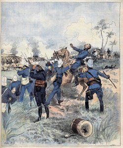 O Comandante Faurax morreu na batalha de Dogba em 19 de Setembro de 1892 em Dahomey (agora Benin) após a aquerelle de Morel de 1892. de Charles Morel