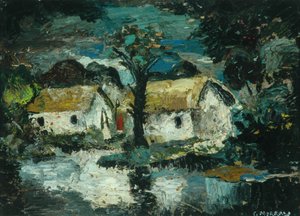 Casa de campo com riacho (óleo sobre cartão) de Charles Murray
