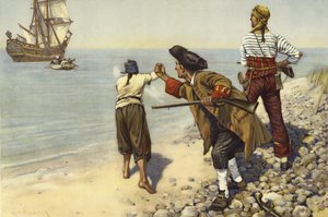 Naufragados, um incidente no tempo dos bucaneiros (litografia a cores)