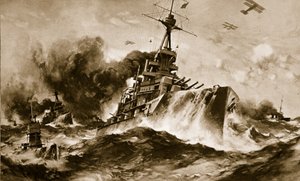 O esquadrão de batalha britânico a toda a velocidade em mares estreitos (litografia)