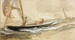 Estudo de um iate de corrida (bodycolour e aquarela sobre papel) de Charles Napier Hemy