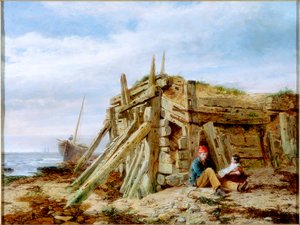 Sob o quebra-mar, c.1863 de Charles Napier Hemy
