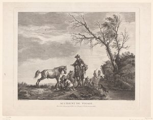Viajantes durante uma escala Acidente de viagem. (título no objeto) de Charles Nicolas Cochin (II)