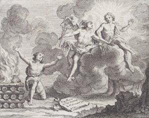 Apollo, Mercury, and the Shepherdesses, Fable X em La Motte, Fables Nouvelles, 1719., 1719.