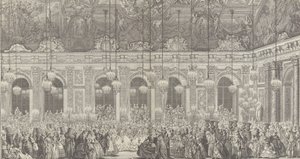 Decoração para um Baile de Máscaras em Versalhes, por Ocasião de t..., c. Reimpressão de 1860 da placa de 1764.