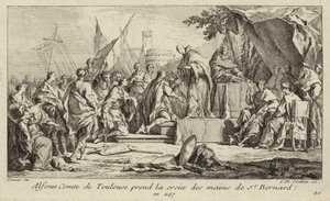 Alfons I, Conde de Toulouse, toma a Cruz da mão de Bernardo de Clairvaux, jurando juntar-se à Segunda Cruzada de Charles Nicolas II Cochin