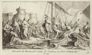 Chegada de Bertrand, Conde de Toulouse, ao porto de Antioquia, para retomar o seu domínio do Condado de Trípoli. de Charles Nicolas II Cochin