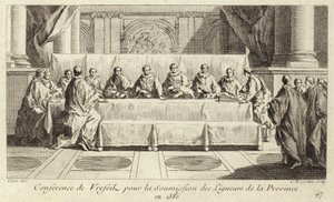Conferência para a apresentação de membros da Liga Católica no Languedoc de Charles Nicolas II Cochin
