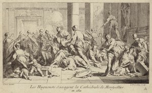 Os huguenotes saqueando a catedral de Montpellier, França, 1621