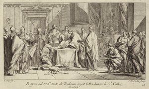 Raymond VI, Conde de Toulouse, humilhando-se na Igreja de São Gilles para que a sua excomunhão fosse levantada