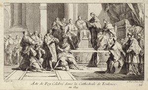 Cátaros arrependidos declaram a sua fé na religião católica na Catedral de Toulouse, França de Charles Nicolas II Cochin