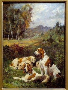 Quatro cães de caça. Pintura de Charles Olivier De Penne (1831-1897)