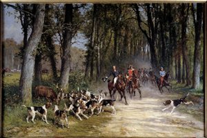 O duque de caça de Orleans correu para o bosque de Sylvie. Pintura de Charles Olivier De Penne (1831-1897)