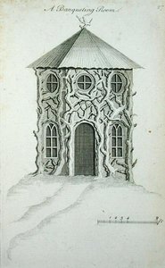 Uma Sala de Banquete, de "Arquitetura Ornamental no Gótico, Chinês e Gosto Moderno", publicado em 1758 (gravura) de Charles Over