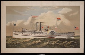Navio a vapor americano City of Worcester Norwich Line com destino a Boston via New London e Norwich (litografia, a cores) de Charles Parsons