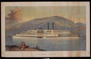 Navio a vapor Drew, da "Peoples Line" entre Nova Iorque e Albany e Atenas no rio Hudson - cais 40 e 41 N.R. ao pé do Canal St N.Y. de Charles Parsons