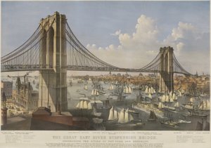 O Great East River Suspension Bridge, pub. 1874 por Currier & Ives de Charles Parsons
