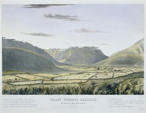 Vale em direção a Saltillo, perto da base da "Colina do Palácio", em Monterey. [Olhando para o S. Oeste.] ... [Não. 3.] [com a retaguarda e o trem de vagões do Exército dos EUA entrando no Castelo após sua capitulação].