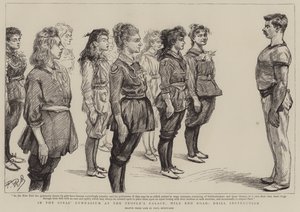 No ginásio da menina no Palácio do Povo, Mile End Road, instruções de perfuração de Charles Paul Renouard
