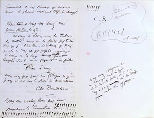 Última página de uma carta ao editor da Baudelaire Auguste Poulet-Malassis (1825-78) sobre a publicação de 