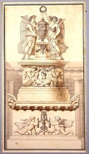 Design para um Monumento Funerário a um General Romano, c.1800 (giz, caneta e tinta e lavagem em papel) de Charles Pierre Joseph Normand