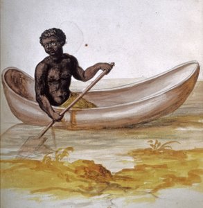 Jovem negro numa canoa nas Caraíbas, c.1686 (aguarela) de Charles Plumier