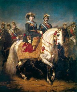 Desfile militar revisado pelos reis Isabella II da Espanha de Charles Porion