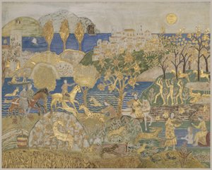 Hill Town, c.1928 (tempera, grafite e folha de ouro em painel inciso e gesso)