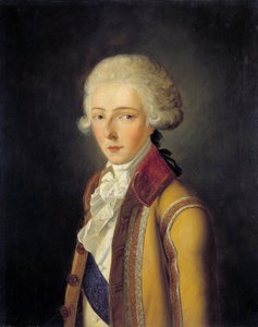 Retrato de Louis Antoine Henri de Bourbon-Conde, Duque de Enghien (1772-1804) - retrata por volta de 1788, vestindo a libré de caça de barriga de corça “da Casa do Conde””. Pintura de Charles Rauch (1791-1857) 1836. Dim. 0,65x0,54m. - Retrato de Louis-Anto de Charles Rauch