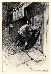 O frontispício da Porta do "Estranho Caso do Dr. Jekyll e do Sr. Hyde" de Robert Louis Stevenson (1850-1894) ilustrado por Charles Raymond Macauley (1871-1934)