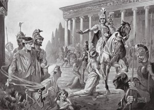 Alexandre no saque de Tebas, 335 a.C. (litografia) de Charles Rebel Stanton