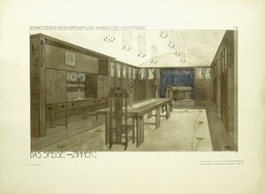 Sala de jantar, c.1901 (litografia colorida) de Charles Rennie (after) Mackintosh
