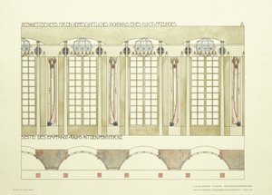 Sala de Recepção e Música, c.1901 (litografia colorida) de Charles Rennie (after) Mackintosh