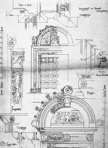 Certosa di Pavia, porta de entrada no pequeno claustro, 1891 (página do caderno, tinta no papel de cartucho) de Charles Rennie Mackintosh