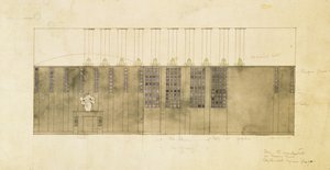 Design para uma parede, mesa e portas, 1905 (wc sobre caneta e tinta no papel) de Charles Rennie Mackintosh