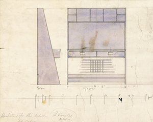 Projeto para um lavatório, mostrado em elevação lateral e frontal, 1904 de Charles Rennie Mackintosh
