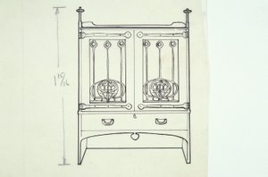 Desenho de linha de mobiliário (uma penteadeira), c.1910 (tinta sobre papel) de Charles Rennie Mackintosh