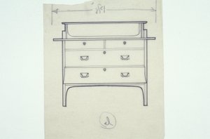 Desenho de linha de mobiliário (um contentor com painéis pintados), c.1910 (tinta sobre papel) de Charles Rennie Mackintosh